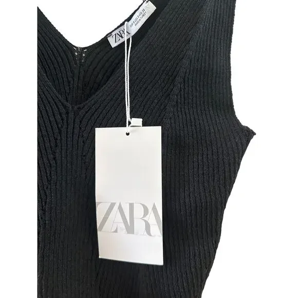 Zara Knit Crop Top Black with Scalloped Bottom Womens Size Small NWT - Picture 5 of 5